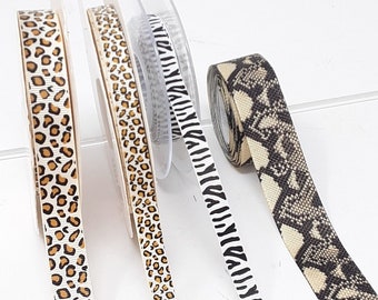 Animal print ribbon, leopard print, zebra, snake skin for milinery fascinator craft DIY. Sold by the meter
