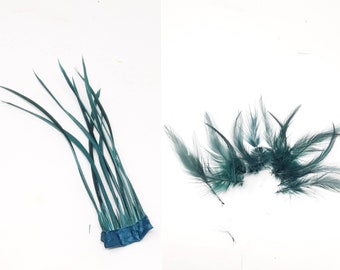 Dark emerald feathers for hat making, coque, biots, turkey and hackle milinery fascinator DIY.