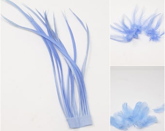 Cornflower blue feathers for hat making, coque, biots, turkey and hackle milinery fascinator DIY.