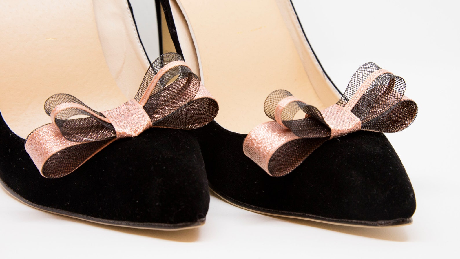 Black and Shimmering Rose Gold Metallic Lurex Shoe Clips Etsy