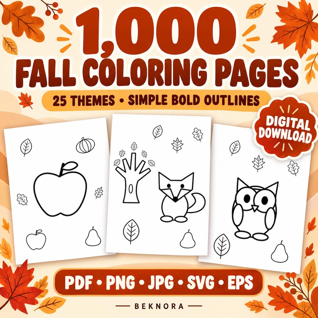1000 Fall Coloring Pages Bundle, Autumn Coloring Book for Kids ...
