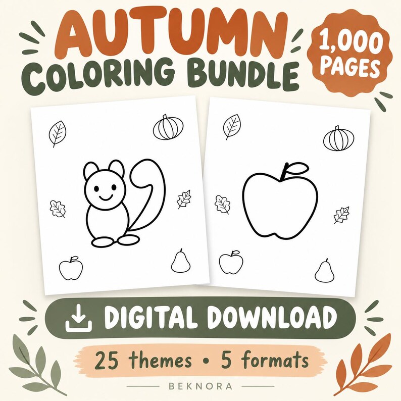 1000 Fall Coloring Pages Bundle, Autumn Coloring Book for Kids ...