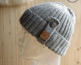 Handknit fisherman beanie in pure new wool - VASCO silver grey mix