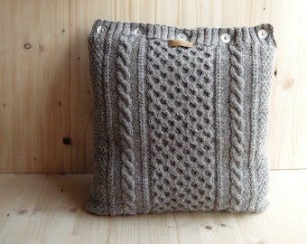 Cableknit cushion cover - aran cushion cover - pure new wool cushion cover - handknit - hygge