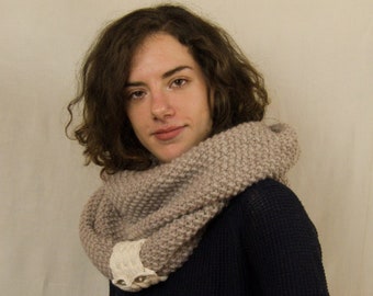 Handknit infinity scarf in pure new wool scarf with decorative strap - MOYRA deer