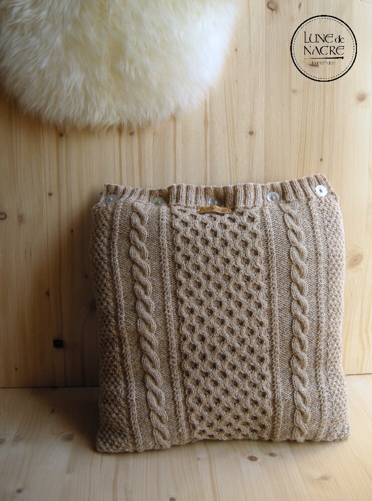 Housse de Coussin Points Irlandais - Housse Pure Laine Tricotée Main Aran Hygge