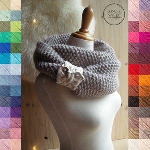 Handknit infinity scarf in pure new wool with decorative strap - MOYRA - pick your colors !