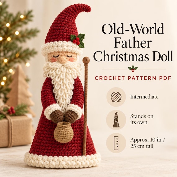 Santa Crochet Pattern, Old-World Father Christmas Doll, Amigurumi PDF