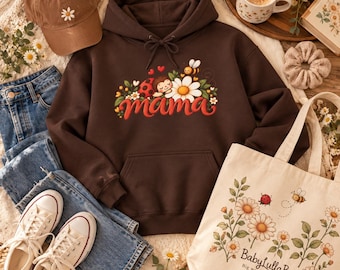 Bluza z kapturem dla mamy, prezent dla młodej mamy, bluza dla mamy po raz pierwszy, bluza z kapturem z motywem biedronki, pierwszy prezent na Dzień Matki