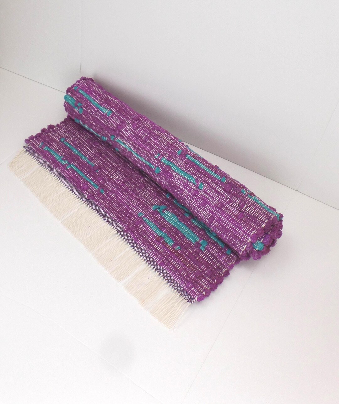 Purple Rag Design Purple Splash, Purple Handwoven Rag Rug: USA Made Cotton, Machine ...