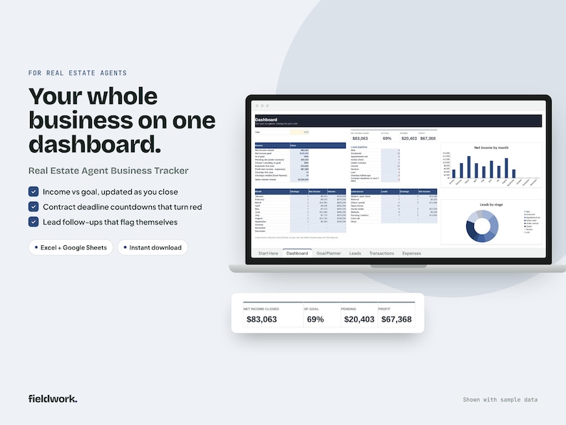 Real Estate Agent Business Tracker Spreadsheet, Commission, Leads and Deadlines, Google Sheets Excel zdjęcie 1