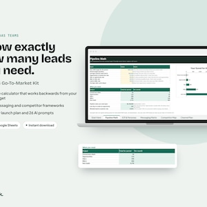 B2B SaaS Go-To-Market Plan Template, Pipeline Calculator Spreadsheet, Google Sheets Excel Bild 1