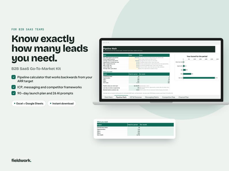 B2B SaaS Go-To-Market Plan Template, Pipeline Calculator Spreadsheet, Google Sheets Excel Bild 1
