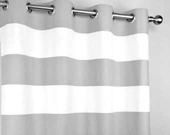 French Pale Gray Greige White Cabana  Horizontal Stripe Curtains - Grommet - 84 96 108 or 120 Long by 24 or 50 Wide - Optional  Lining