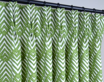 3 Colors- Pinch Pleat Curtains in Javier Kale Slub linen Green and White - Lining  Options Available, Blackout, Cotton, Dimout