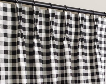 9 Colors - Pinch Pleat Curtains in Gingham Check, Black, Blue, Bella Pink, Navy, Ecru, Sage, Gray - Lining Options, Blackout, Cotton, Dimout