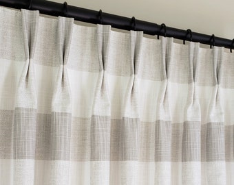 32 Colors - Pinch Pleat in Gray, Cashmere, Weathered Blue, Pink, White Buffalo Check Curtains - Lining Available, Blackout, Cotton, Dimout