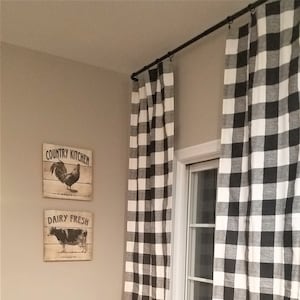 Black and White Buffalo Check Curtains Rod Pocket Options for Cotton and Blackout Lining image 1