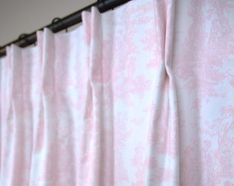 Pinch Pleat in Bella Pink Toile Jamestown Curtains - Lining Available, Blackout, Cotton, Dimout