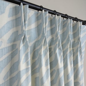 Pinch Pleat Curtains in Zany Mineral Blue Slub Blend - Lining  Options Available, Blackout, Cotton, Dimout