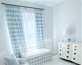 Pinch Pleat in Cashmere, Weathered Blue, Pink, Blush White Buffalo Check Curtains - Lining Options Available, Blackout, Cotton, Dimout