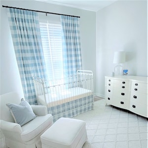 Pinch Pleat in Cashmere, Weathered Blue, Pink, Blush White Buffalo Check Curtains - Lining Options Available, Blackout, Cotton, Dimout