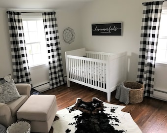 Black and White Buffalo Check Curtains - Rod Pocket - Optional Cotton or  Blackout Lining