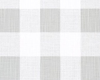 Large Buffalo Check Curtains- Light Gray and White Textured Slub Canvas Linen Look - Rod Pocket - Optional Cotton or  Blackout Lining