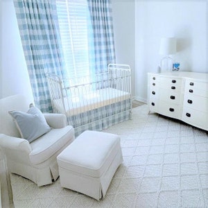 Cashmere or Weathered  Blue & White Buffalo Check Curtains Rod Pocket - Lining Options Available - Cotton, Dimout, Blackout