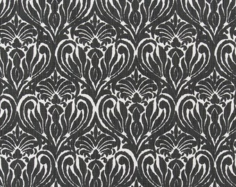 4 Colors- Pinch Pleat Curtains in Joash Damask Ink Black Slub Blend - Lining  Options Available, Blackout, Cotton, Dimout