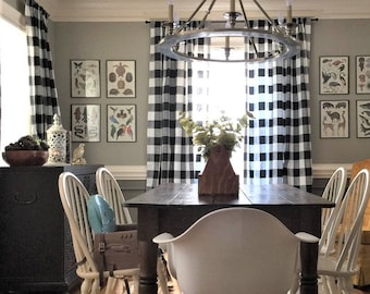 Black and White Buffalo Check Curtains - Rod Pocket - Optional Cotton or  Blackout Lining