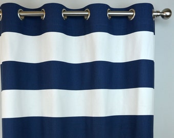 Navy White Horizontal Stripe Curtains Cabana Grommet Top