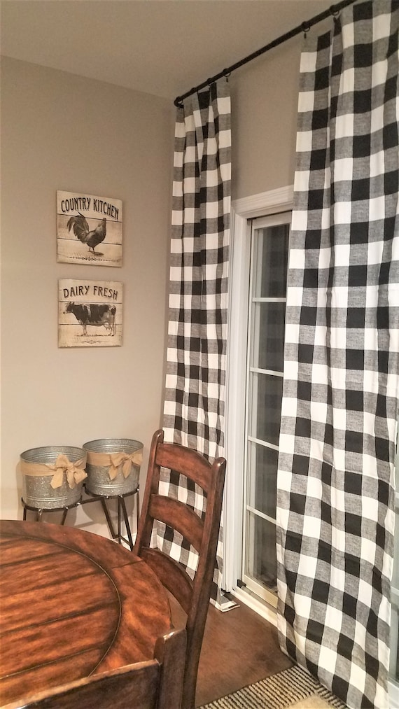 Black and White Buffalo Check Curtains 24 Width and 50 Width Options rod  Pocket Options for Cotton or Blackout Lining 