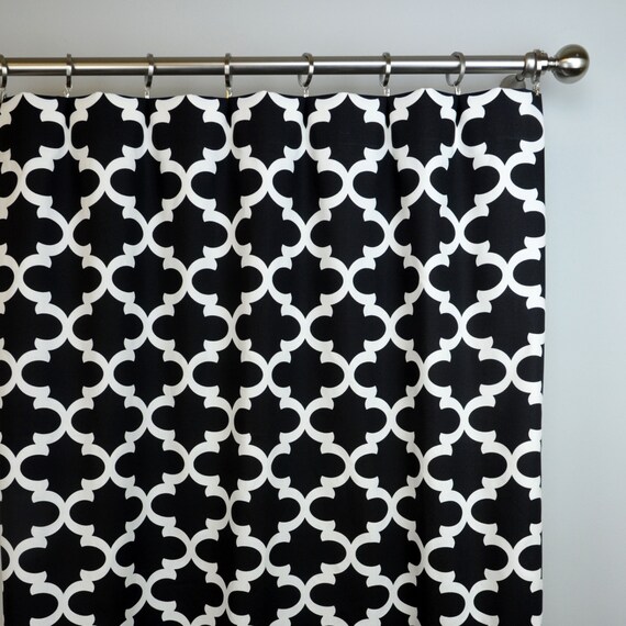 Black White Modern Quatrefoil Trellis Fynn Curtains Rod Etsy