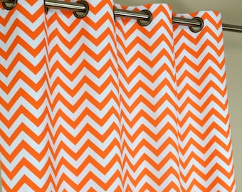 Tennessee Orange White Chevron Zig Zag Curtains - Grommet - 84 96 108 or 120 Long by 25 or 50 Wide - Optional Blackout or Cotton Lining