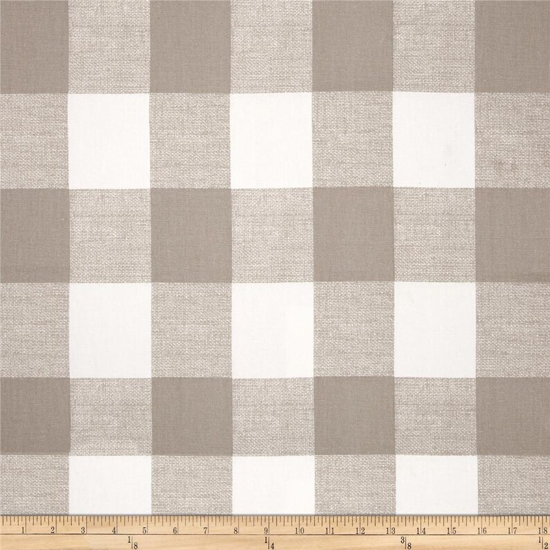 Greige Ecru Taupe White Buffalo Check Curtains Rod Pocket 84 96 108 or 120 Long by 24 or 50 Wide Optional Blackout Lining Bild 3