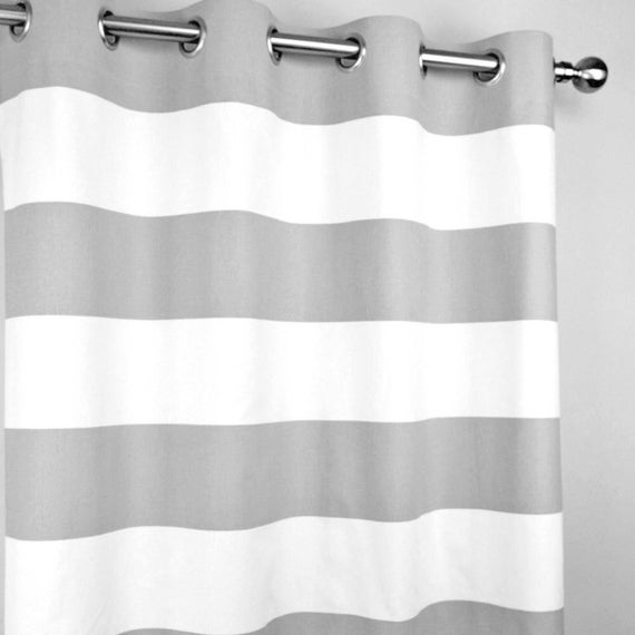 French Pale Gray Greige White Cabana Horizontal Stripe Hong Kong French Pale Gray Greige White Cabana, Black And White Striped Curtains 108
