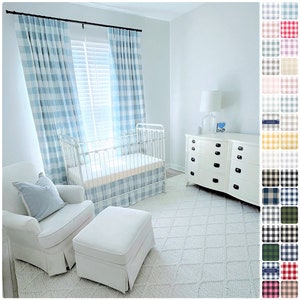 32 Colors - Pinch Pleat in Cashmere, Weathered Blue, Pink, Blush White Buffalo Check Curtains - Lining Available, Blackout, Cotton, Dimout