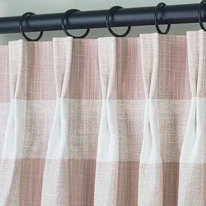 34 Colors - Pinch Pleat in Blush, Cashmere, Weathered Blue, Pink, White Buffalo Check Curtains - Lining Available, Blackout, Cotton, Dimout