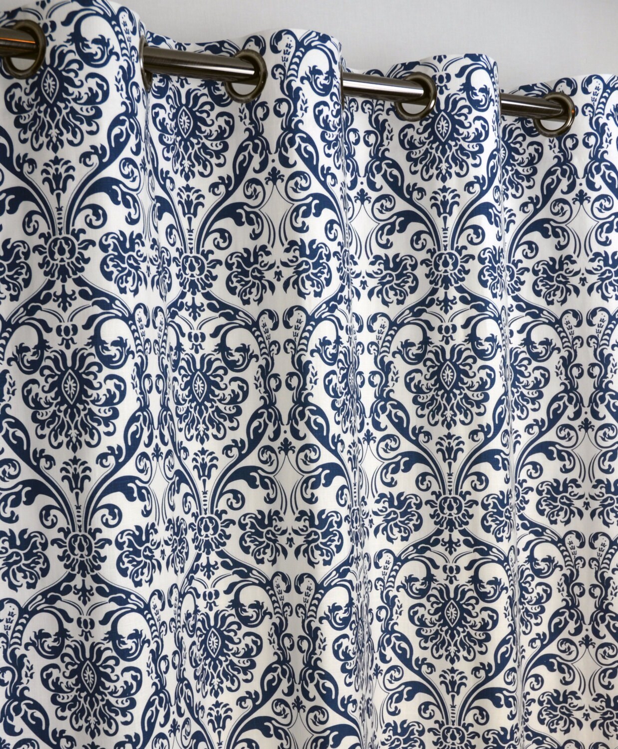Navy Blue White Abigail Damask Curtains Grommet 84 96 108 Etsy