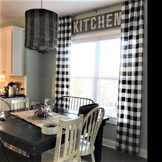 Black And White Buffalo Check Curtains, Black Plaid Curtains For Kitchen