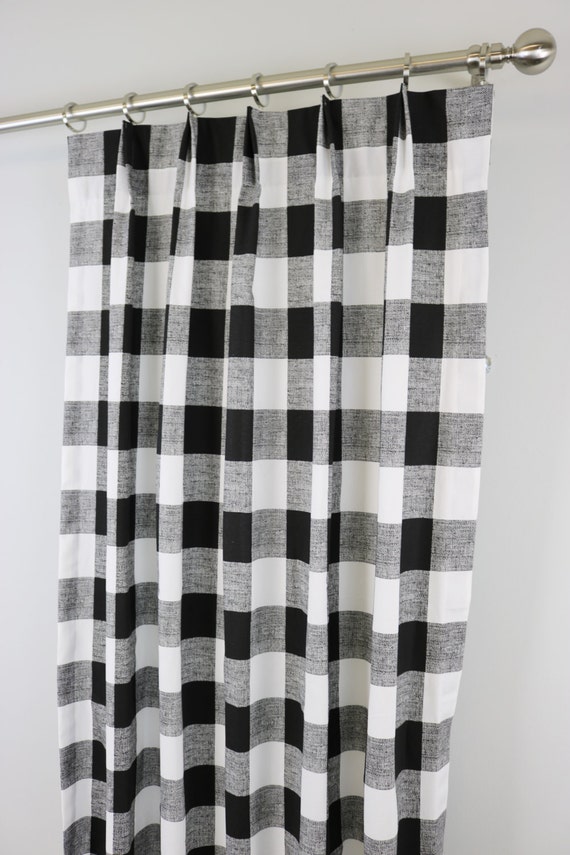Black White Anderson Buffalo Check Curtains Pinch Pleat 84 Etsy