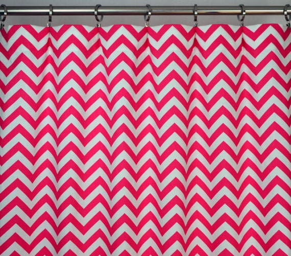 Hot Candy Pink White Chevron Zig Zag Curtains Rod Pocket Etsy