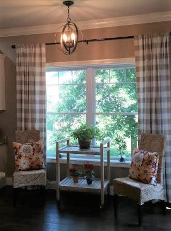 Ecru Taupe Beige White Buffalo Check Curtains Rod Pocket Etsy