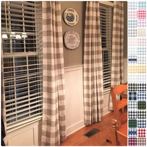 32 Colors- Ecru Taupe Greige White Buffalo Check Curtains - Rod Pocket - 84 96 108 or 120 Long by 24 or 50 Wide - Options for Lining