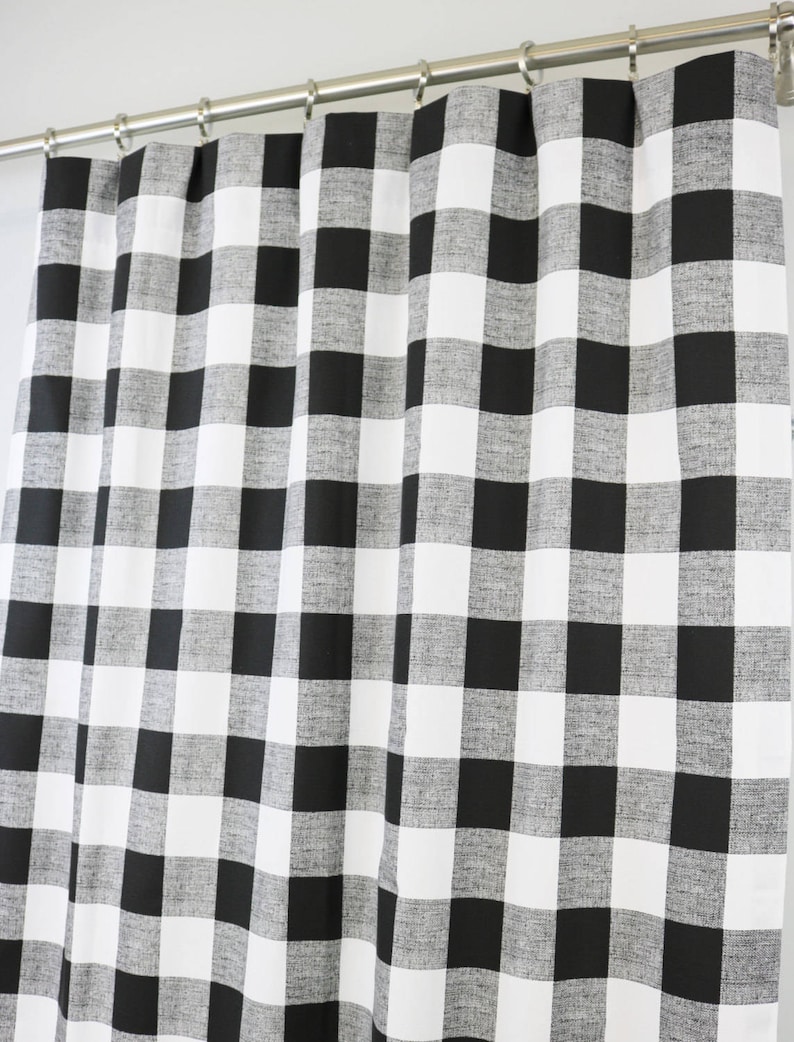 Pair Black and White Buffalo Check Curtains - 24 Width and 50 Width Options -Rod Pocket - Options For Cotton or Blackout Lining bild 5
