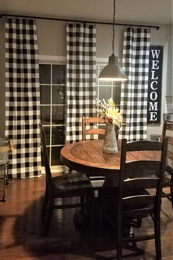 Black And White Buffalo Check Curtains Rod Pocket Options Etsy
