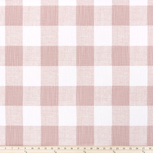 Pinch Pleat Blush Slub and White Anderson Buffalo Check Curtains - Add on Options for Blackout or Cotton Lining