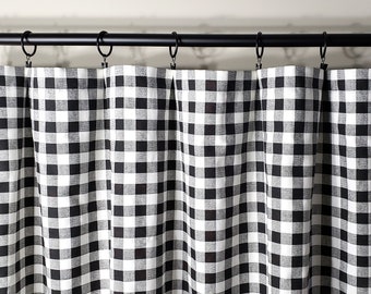 9 Colors  Rod Pocket Top Gingham Check Curtains - 24 Width and 50 Width Options- Options For Cotton or  Blackout Lining