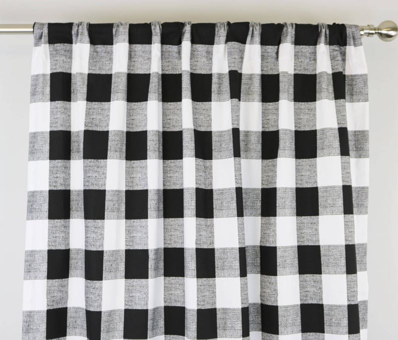 Pair Black and White Buffalo Check Curtains - 24 Width and 50 Width Options -Rod Pocket - Options For Cotton or Blackout Lining bild 8
